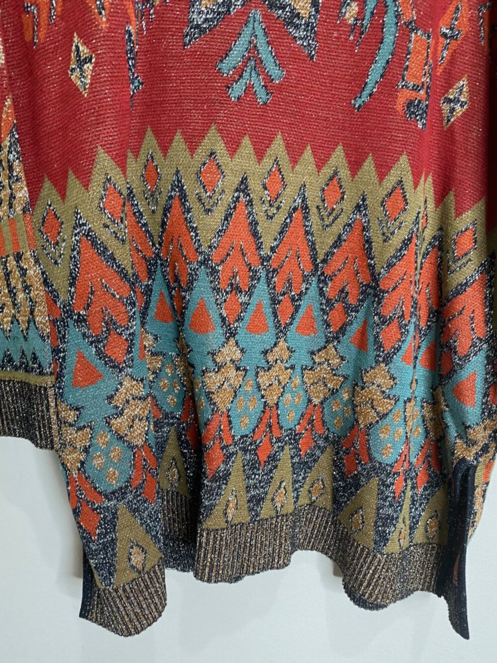 Peruvian Connection Dauphine Open Longline Cardigan Metallic Floral Medallion XL - Picture 8 of 13